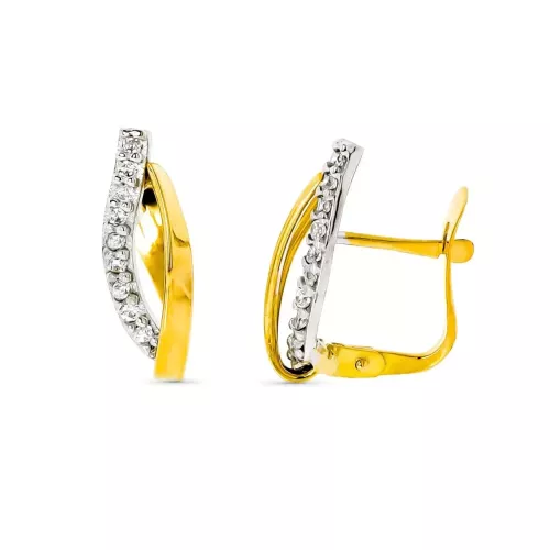 9K PENDIENTES ORO BICOLOR BANDAS CON CIRCONITAS. MEDIDA: 15X5 MM. CIERRE CATALAN 1