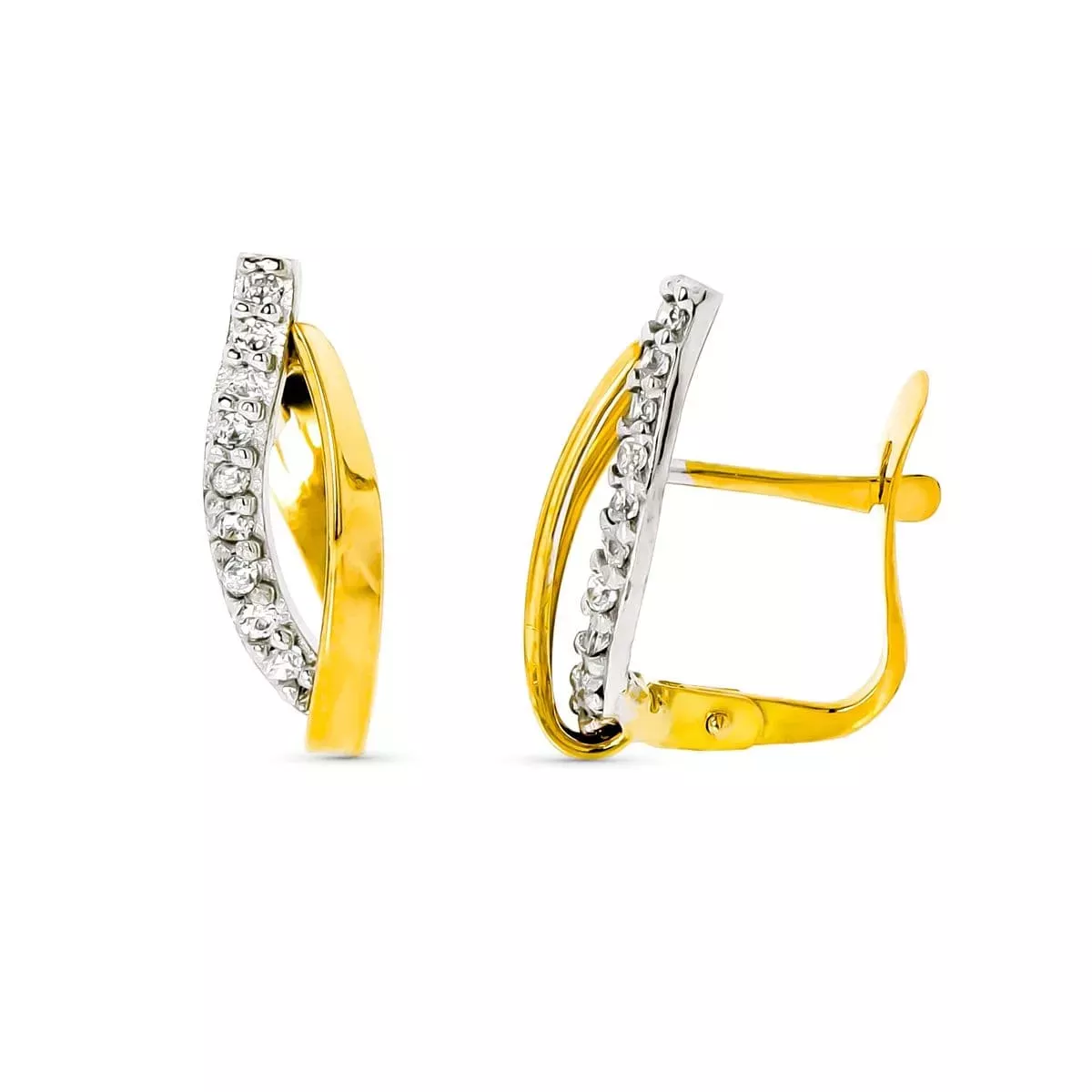 9K PENDIENTES ORO BICOLOR BANDAS CON CIRCONITAS. MEDIDA: 15X5 MM. CIERRE CATALAN 1