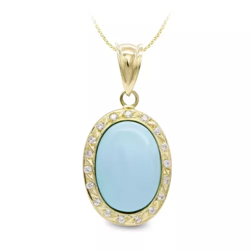 18K COLGANTE ORO AMARILLO TURQUESA FINA 14X10 MM CIRCONITAS 2