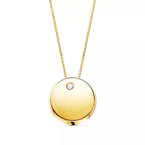 18K COLGANTE REDONDO CIRCONITA ORO AMARILLO CADENA 42CM 1