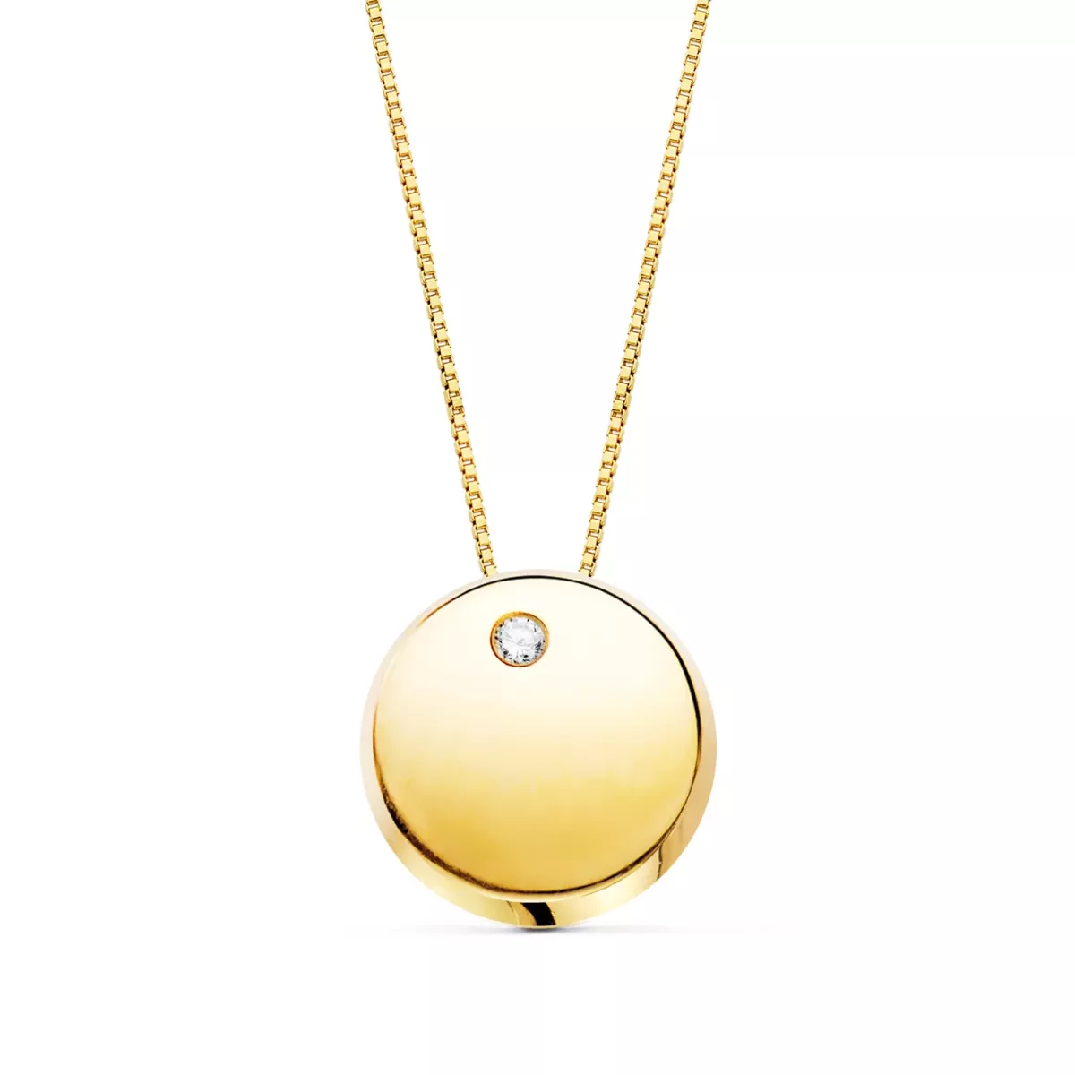 18K COLGANTE REDONDO CIRCONITA ORO AMARILLO CADENA 42CM 1