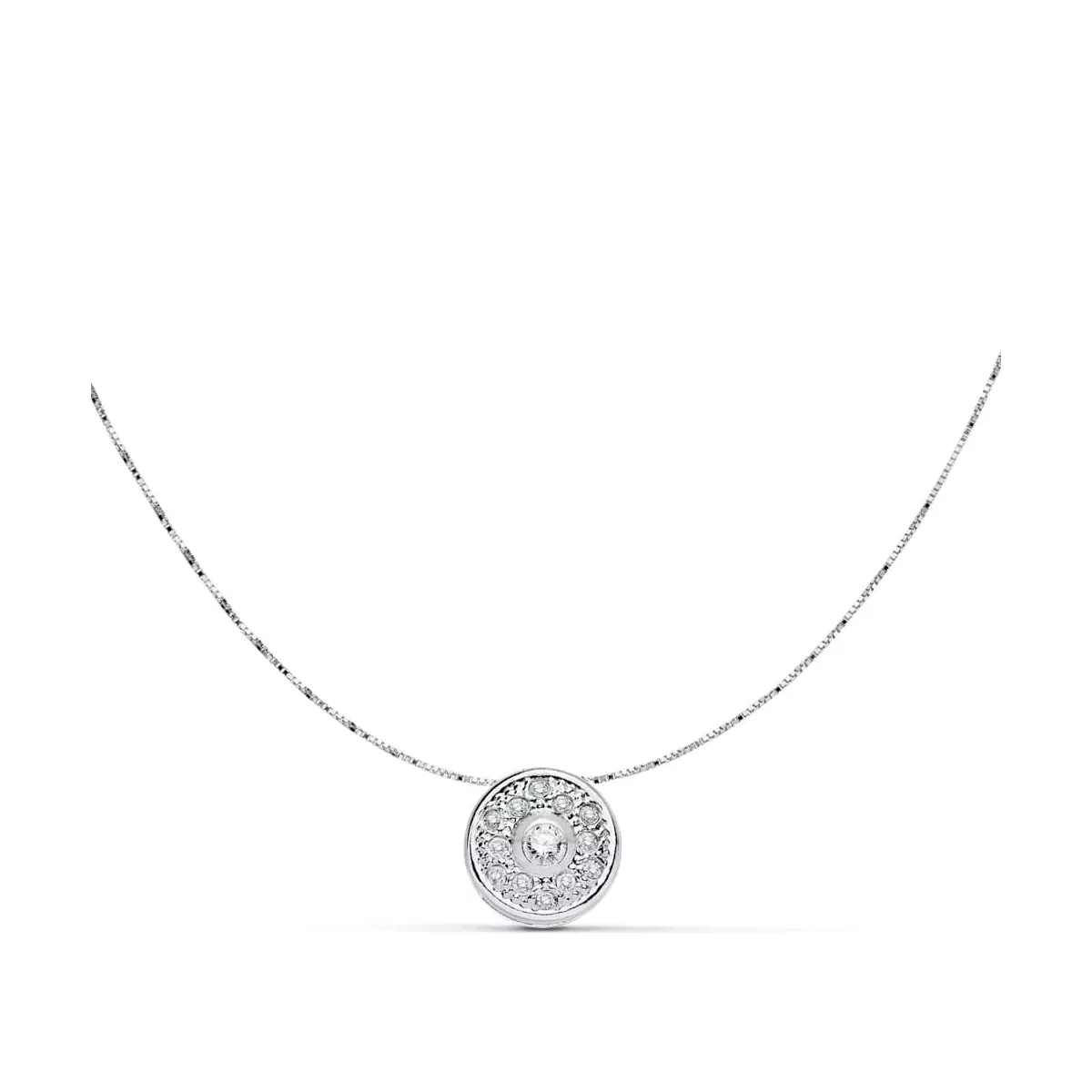 18K COLGANTE CIRCONITA ORO BLANCO 8 MM CADENA 42CM 1