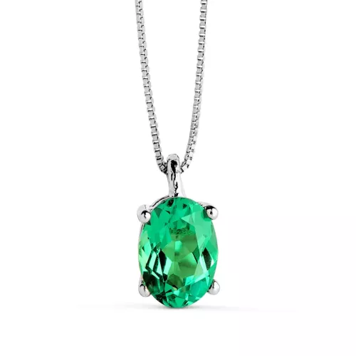 18K COLGANTE CON CADENA ORO BLANCO ESMERALDA RECRISTALIZADA 7X5 MM 0