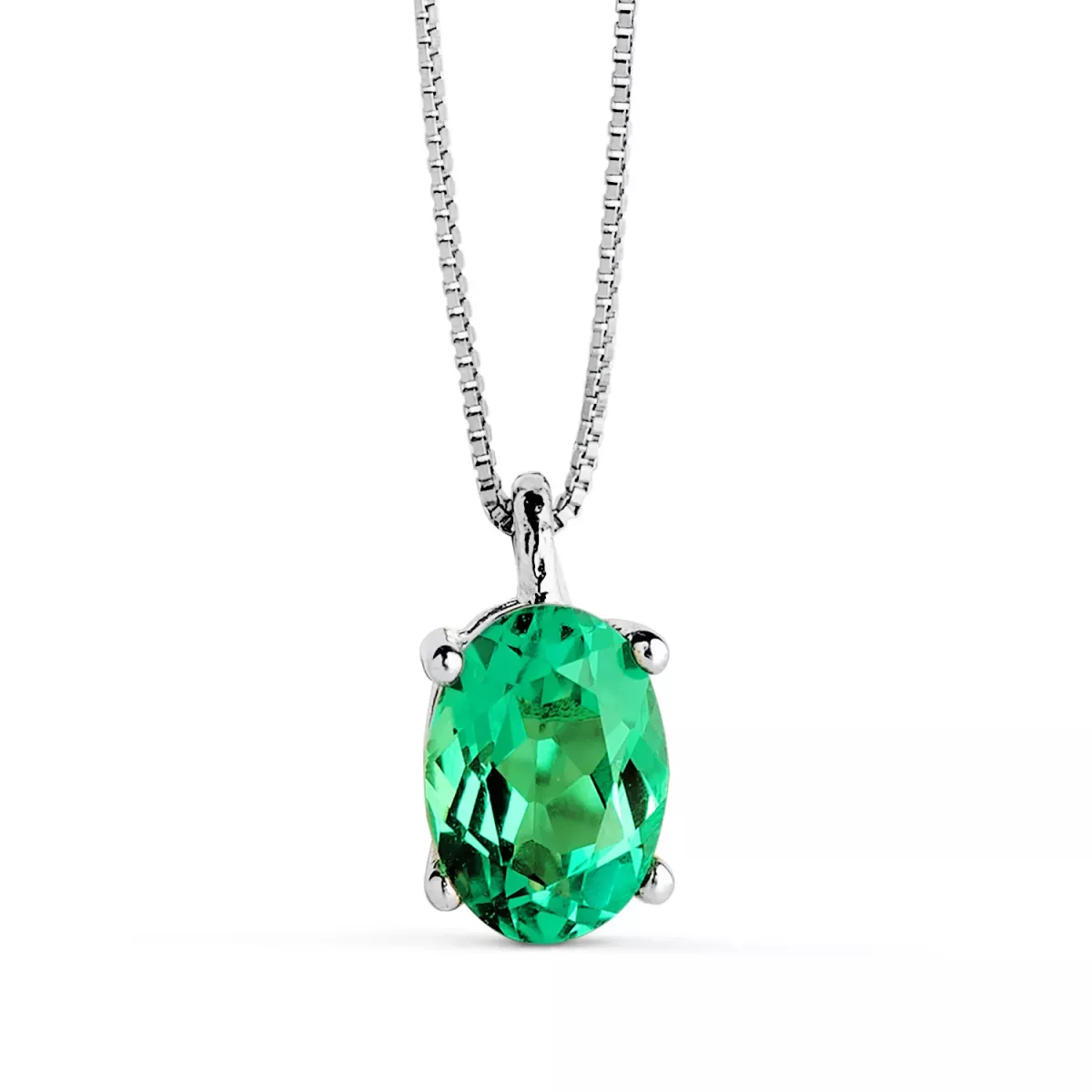 18K COLGANTE CON CADENA ORO BLANCO ESMERALDA RECRISTALIZADA 7X5 MM 0