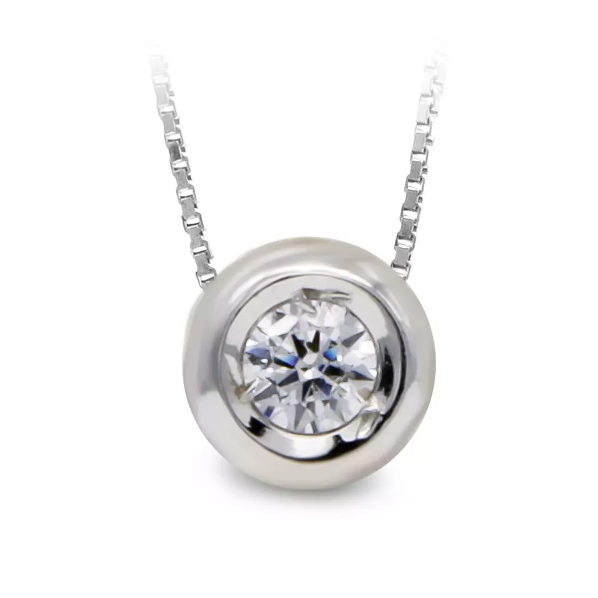 18K COLGANTE ORO BLANCO CHATON 5 MM CADENA 45CM 1