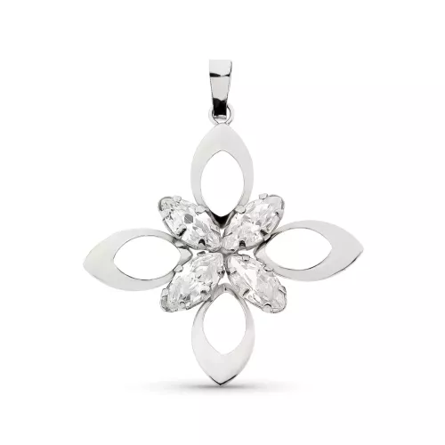 18K COLGANTE ORO BLANCO FLOR PIEDRAS 32X29 MM 1.95 GR 1,95gr