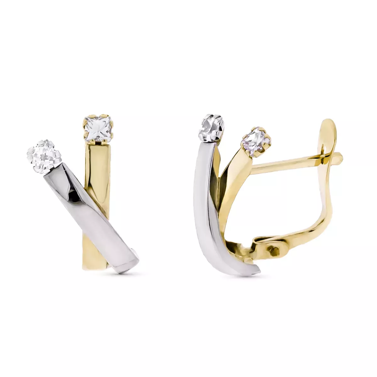 9K PENDIENTES ORO BICOLOR BANDA Y CIRCONITA 13X6 MM CIERRE CATALAN 1