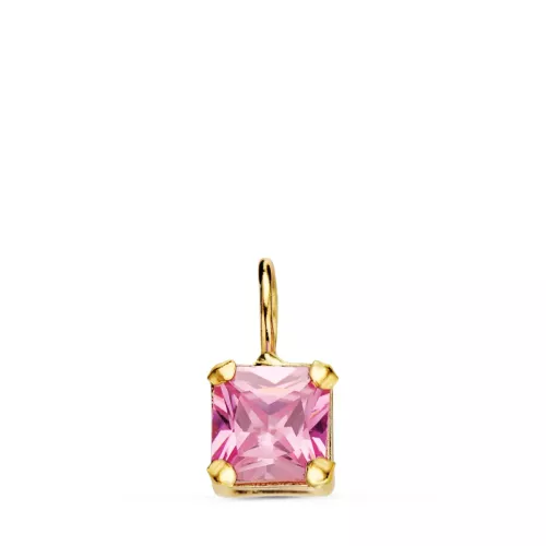 18K COLGANTE ORO AMARILLO CUADRADO CON GARRAS Y PIEDRA ROSA 5