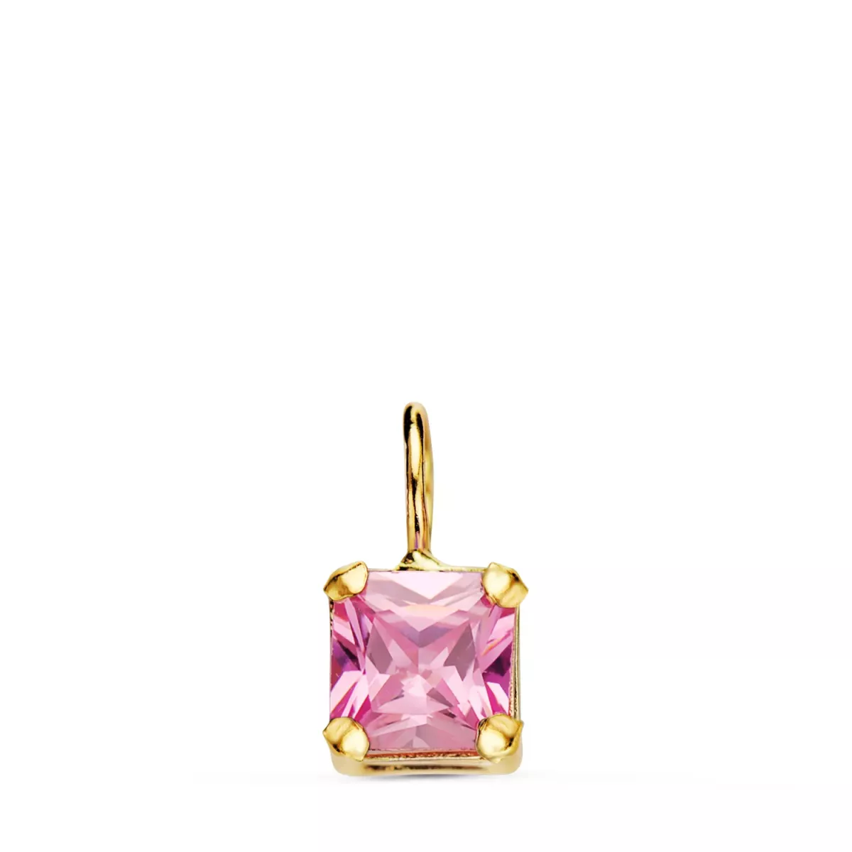 18K COLGANTE ORO AMARILLO CUADRADO CON GARRAS Y PIEDRA ROSA 5
