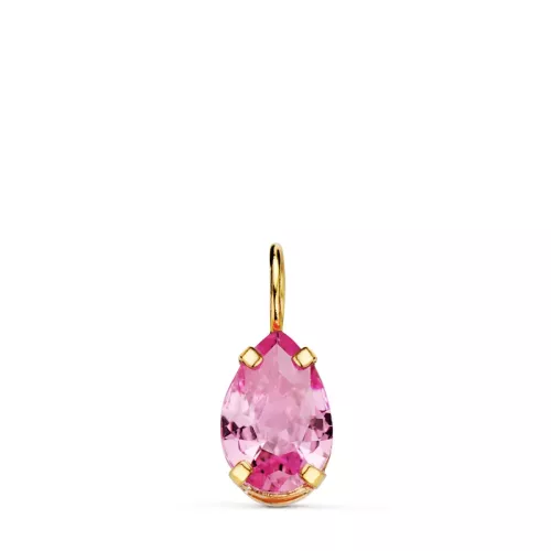 18K COLGANTE ORO AMARILLO LAGRIMA CON GARRAS Y PIEDRA COLOR ROSA 6