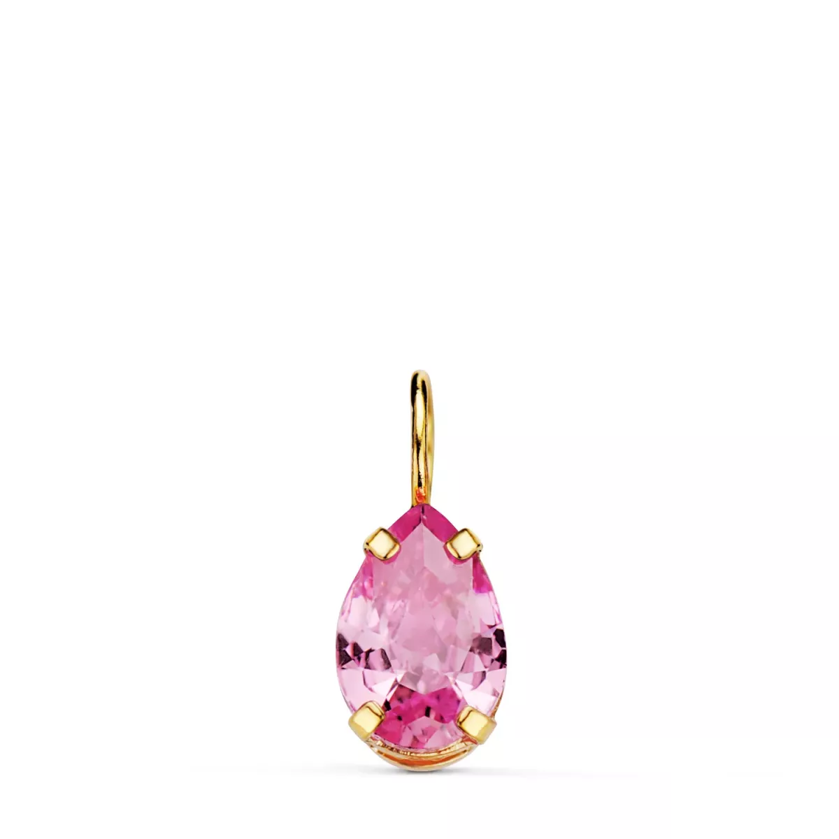 18K COLGANTE ORO AMARILLO LAGRIMA CON GARRAS Y PIEDRA COLOR ROSA 6