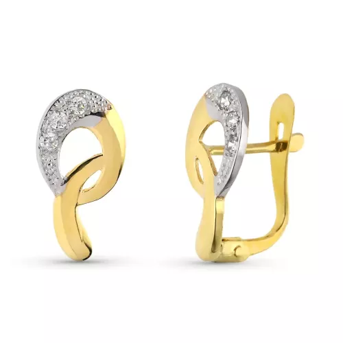 9K PENDIENTES ORO BICOLOR CIRCONITA 14X7 MM CIERRE CATALAN 1