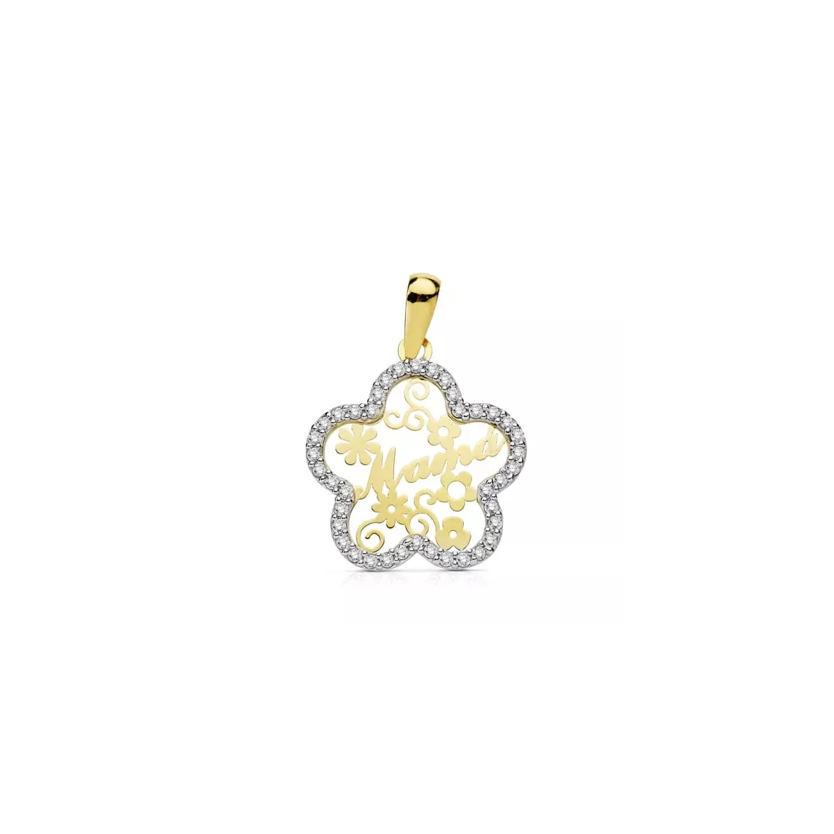9K COLGANTE ORO BICOLOR MAMA CIRCONITA FLOR 18 MM 1