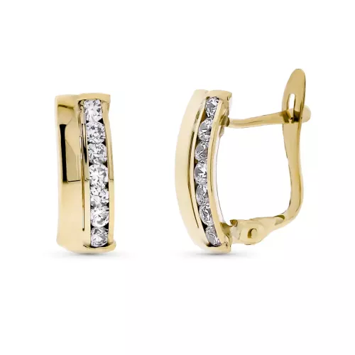 9K PENDIENTES ORO BICOLOR BANDAS Y CIRCONITA 14X5 MM CIERRE CATALAN 1