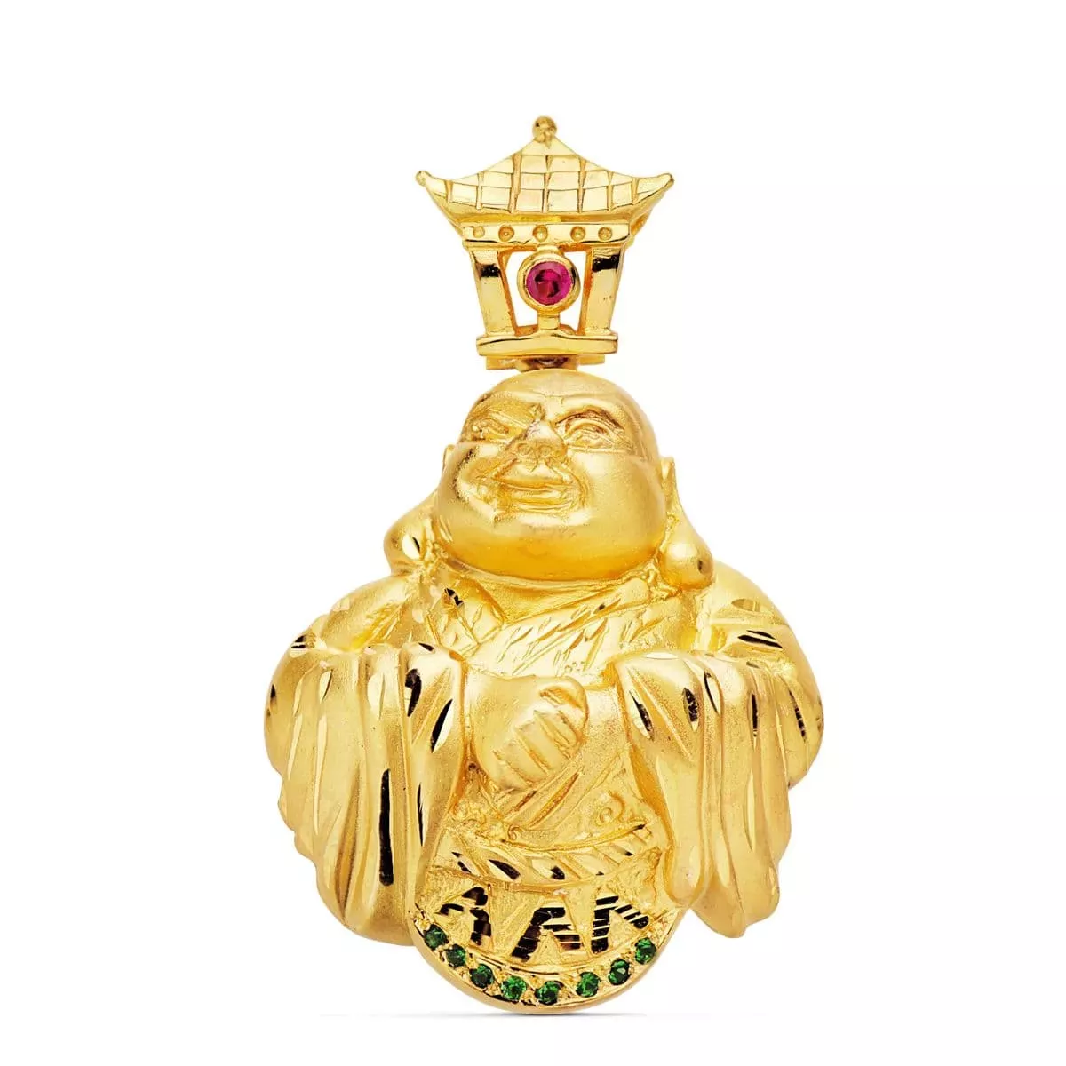 18K COLGANTE BUDA CON PIEDRA ROJA ORO AMARILLO 41X33 MM 31