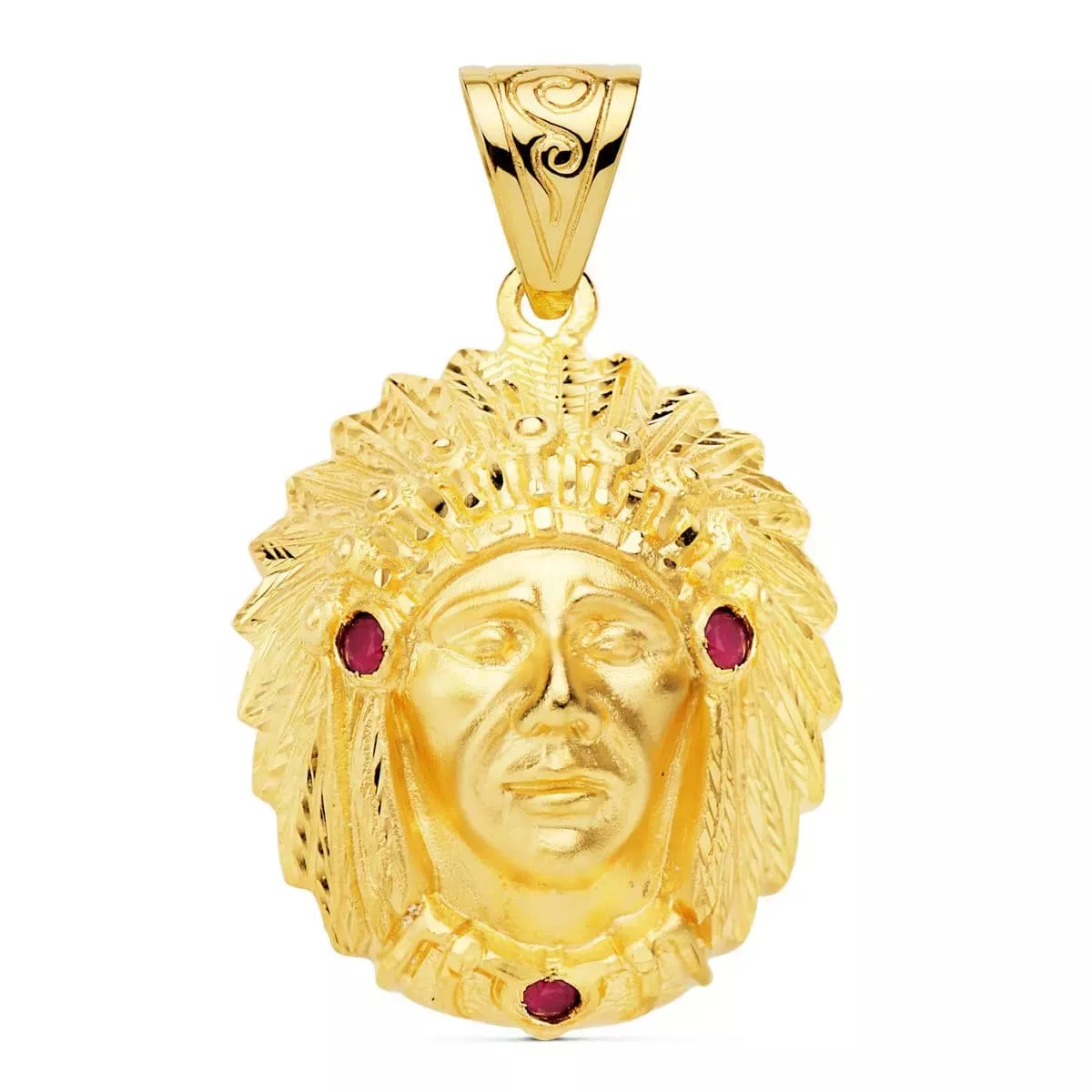 18K COLGANTE COLGANTE INDIO AMERICANO ORO AMARILLO. 33 X 28 MM 19