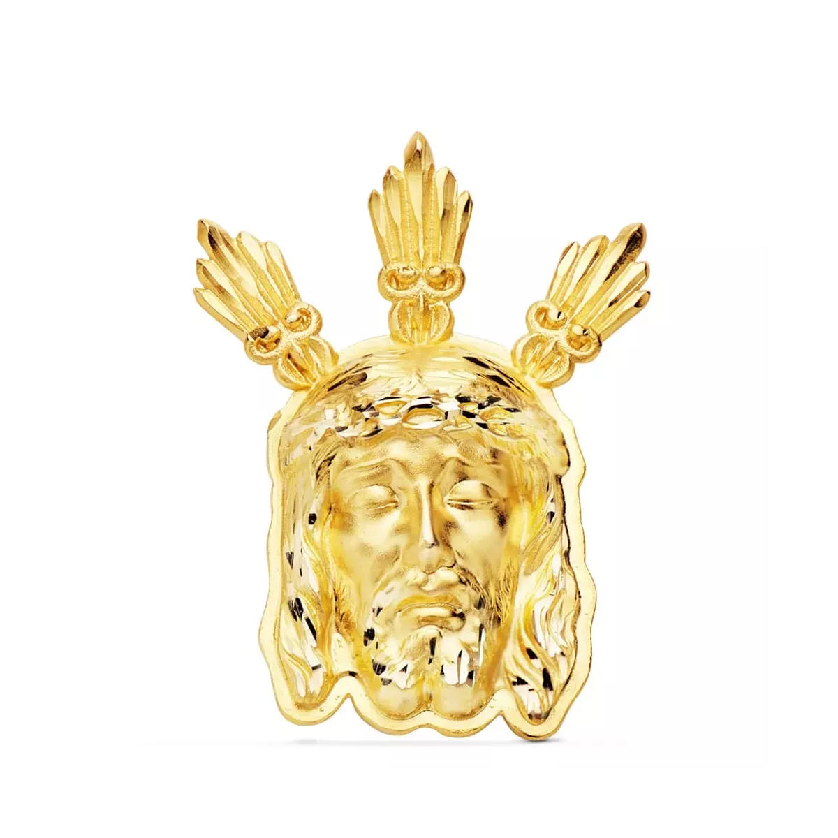 18K COLGANTE COLGANTE ORO AMARILLO CABEZA DE CRISTO POTENCIAS 39X28 MM 9