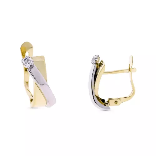 9K PENDIENTES ORO BICOLOR BANDA Y CIRCONITA 14X6 MM CATALAN 1