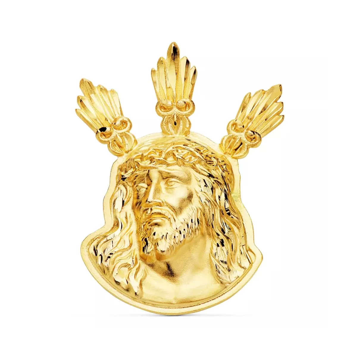 18K COLGANTE COLGANTE ORO AMARILLO CABEZA DE CRISTO POTENCIAS 38X29 MM 8
