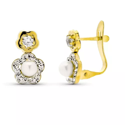 9K PENDIENTES ORO BICOLOR CON CIRCONITA PERLA CULTIVADA 12X8 MM CATALAN 1