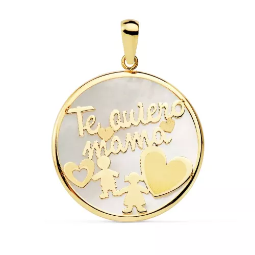 9K COLGANTE ORO AMARILLO MAMA NACAR NIÑO Y NIÑA 20 MM 1