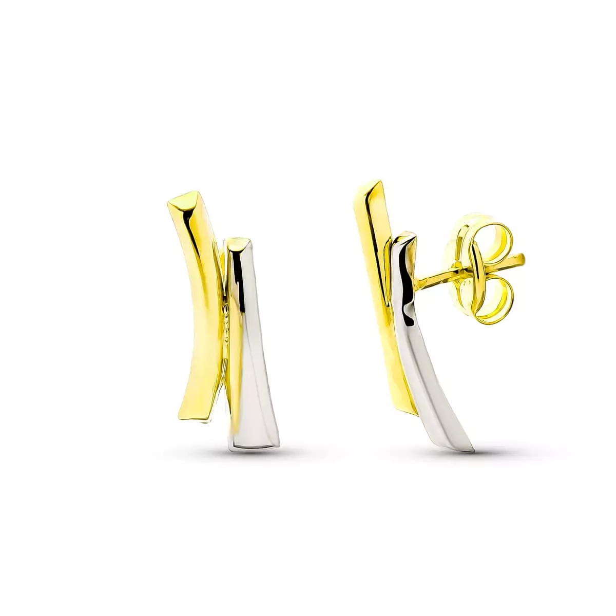 9K PENDIENTES ORO BICOLOR BANDAS 13X5 MM CIERRE PRESION 0