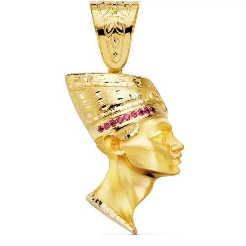 18K COLGANTE ESFINGE NEFERTITI GIGANTE CON CIRCONITA ROJAS ORO AMARILLO. 50 X 35 MM 32