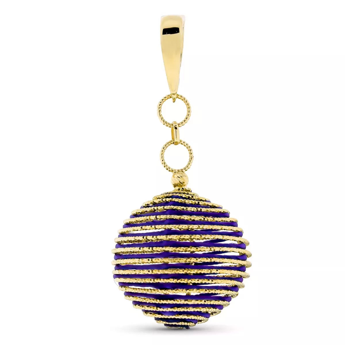 18K COLGANTE ORO AMARILLO BOLA HILOS MORADOS 4