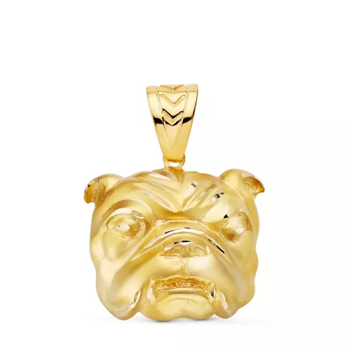 18K COLGANTE ORO AMARILLO CABEZA BULLDOG INGLES TALLADA 27X31 MM 29