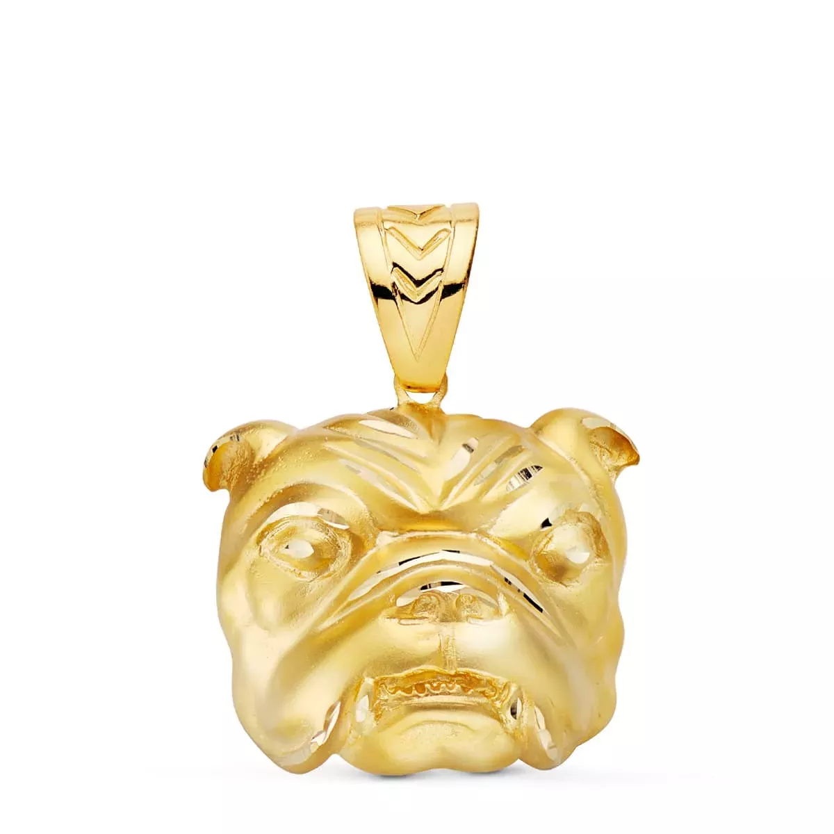 18K COLGANTE ORO AMARILLO CABEZA BULLDOG INGLES TALLADA 27X31 MM 29