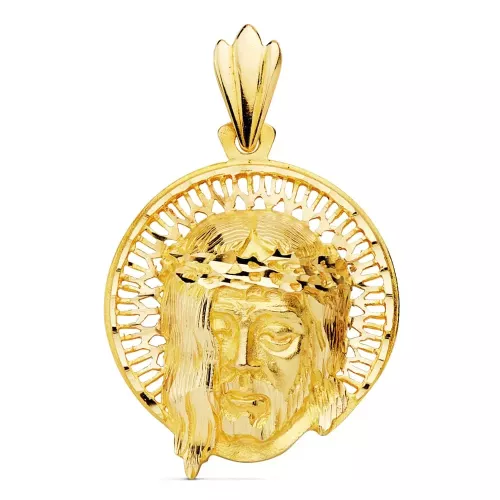 18K COLGANTE ORO AMARILLO CABEZA DE CRISTO AUREOLA 29X26 MM 8