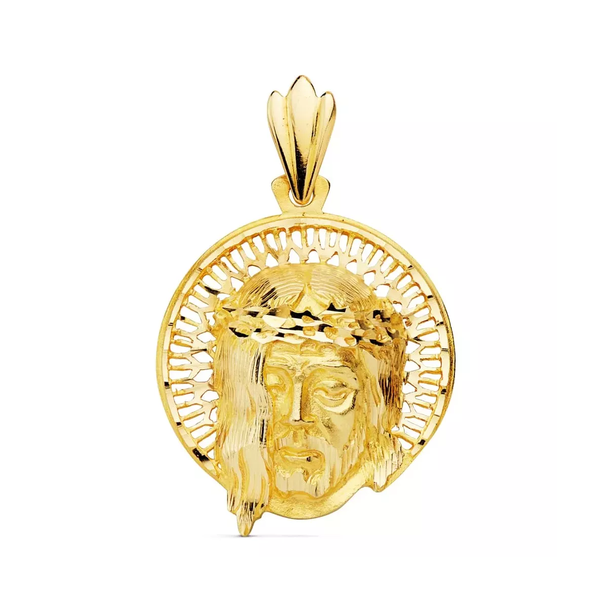 18K COLGANTE ORO AMARILLO CABEZA DE CRISTO AUREOLA 29X26 MM 8