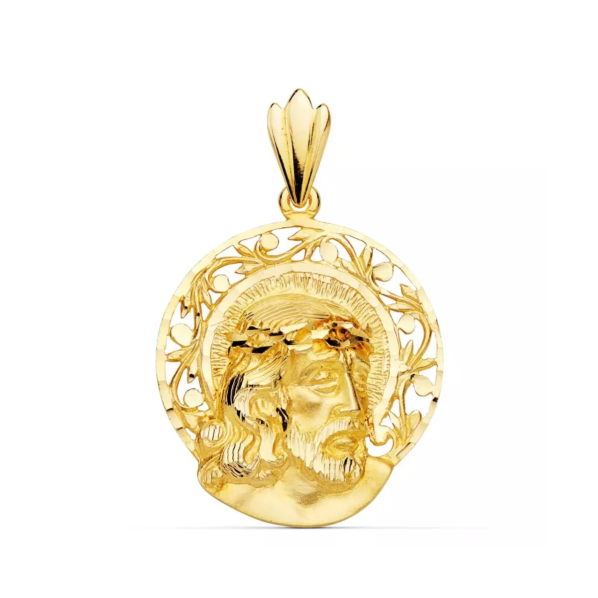 18K COLGANTE ORO AMARILLO CABEZA DE CRISTO AUREOLA 29X27 MM 7