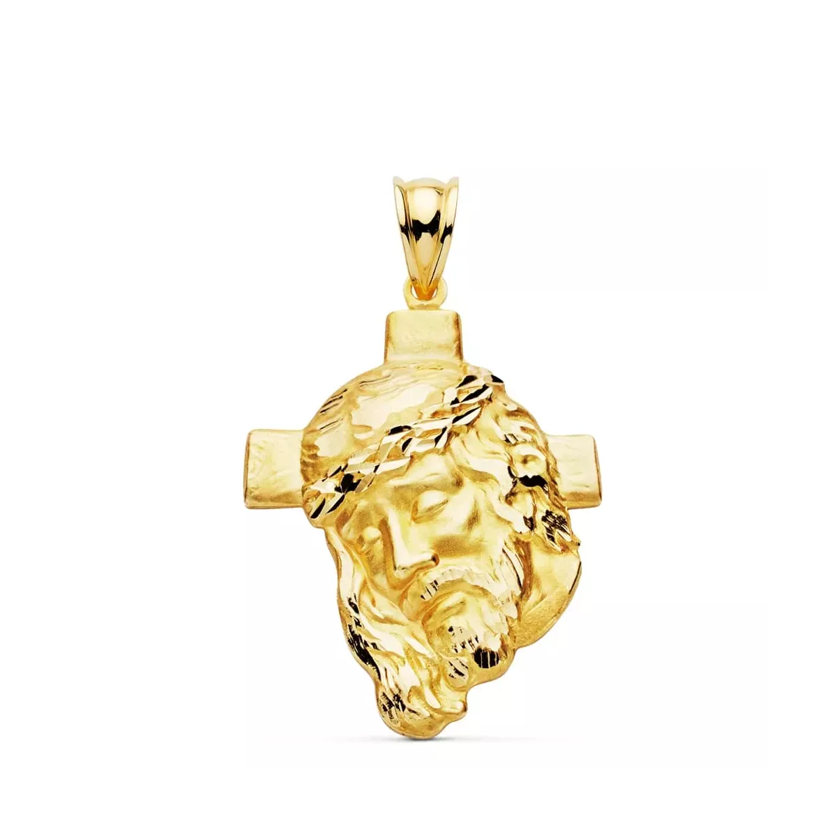 18K COLGANTE ORO AMARILLO CABEZA DE CRISTO CON CRUZ 35X25 MM 5