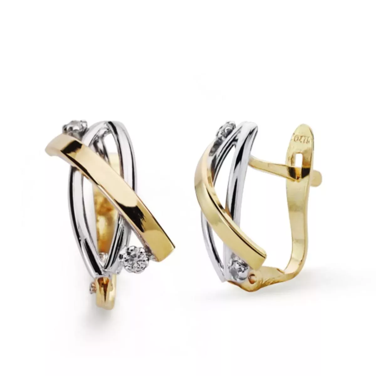 9K PENDIENTES ORO BICOLOR BANDAS CIRCONITAS. MEDIDA: 12X7 MM. CIERRE CATALAN 1