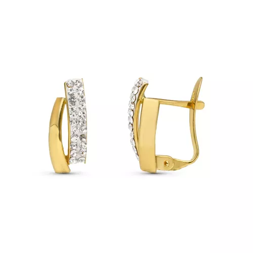 9K PENDIENTES ORO BICOLOR BANDAS PIEDRA 13X6 MM CIERRE CATALAN 0