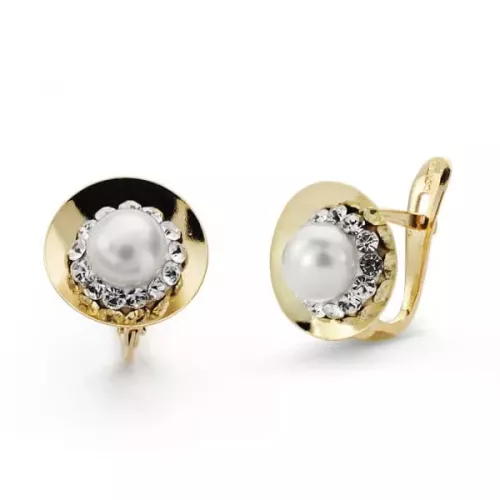 9K PENDIENTES ORO BICOLOR PERLA 10X10 MM CIERRE CATALAN 0