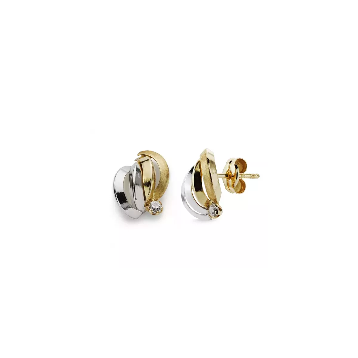 9K PENDIENTES ORO BICOLOR BANDAS CON CIRCONITA 10X9 MM CIERRE PRESION 1
