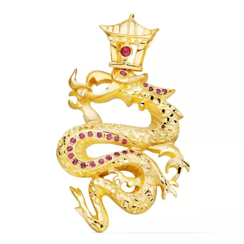 18K COLGANTE ORO AMARILLO DRAGON CON CIRCONITA ROJAS. 43X35 MM 21