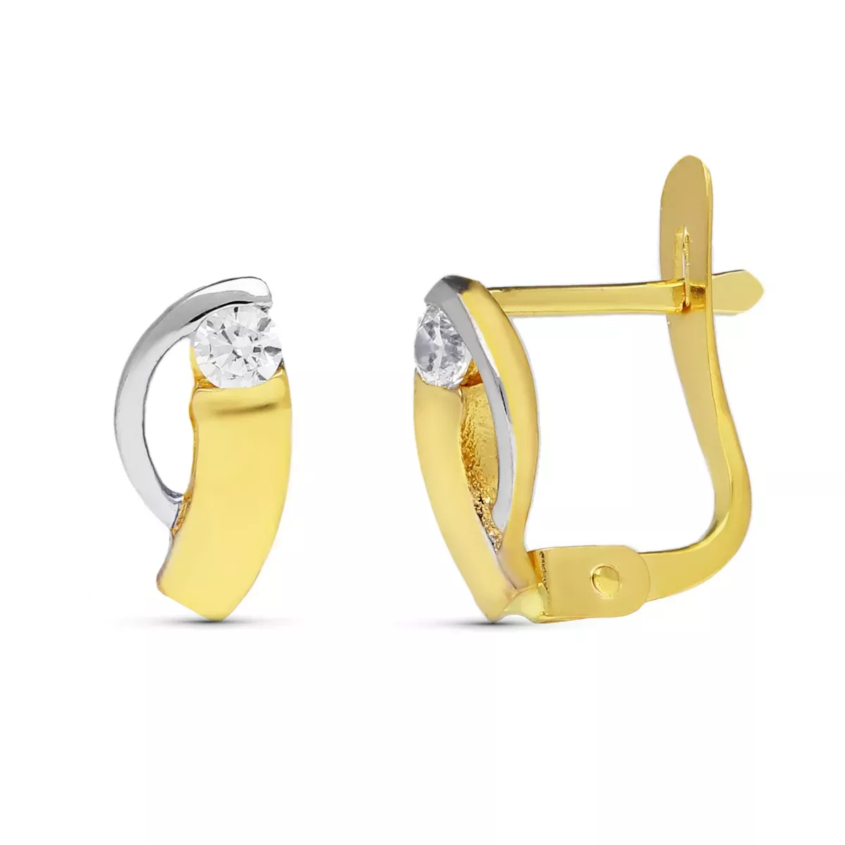 9K PENDIENTES ORO BICOLOR BANDAS CON CIRCONITA 10X5 MM CIERRE CATALAN 0