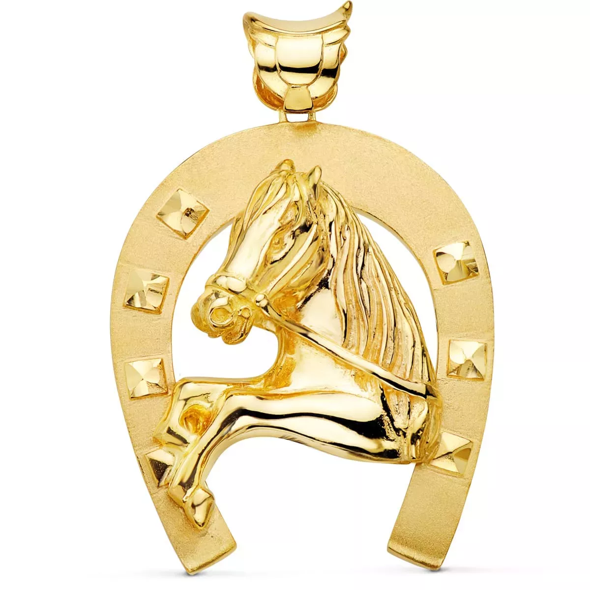 18K COLGANTE ORO AMARILLO HERRADURA CON CABALLO 60X50 MM 59