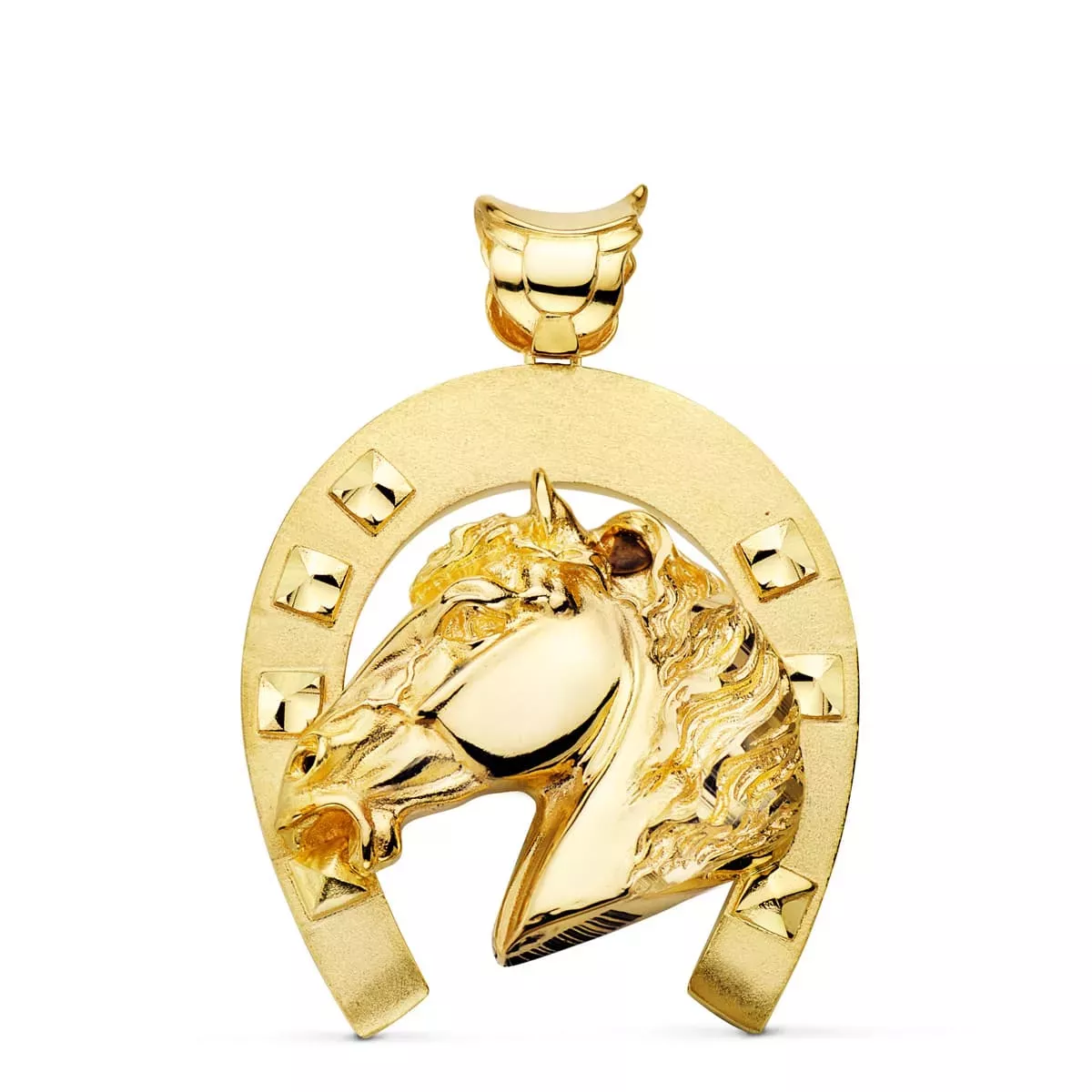 18K COLGANTE ORO AMARILLO HERRADURA CON CABALLO 50X44 MM 42