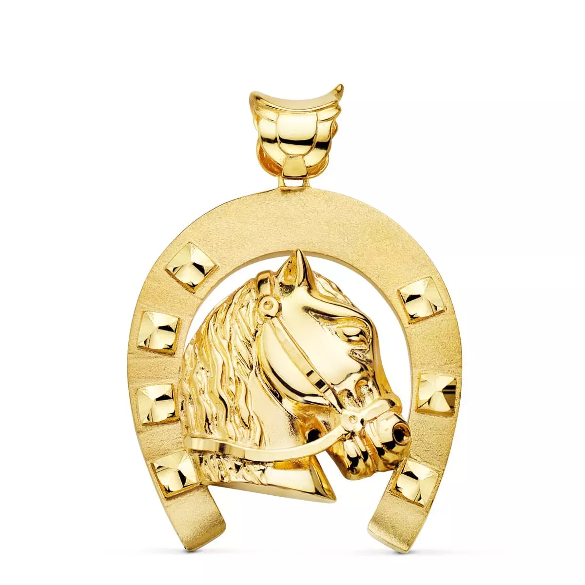 18K COLGANTE ORO AMARILLO HERRADURA CON CABALLO 50X44 MM 37