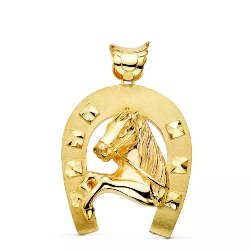 18K COLGANTE ORO AMARILLO HERRADURA CON CABALLO 48X40 MM 35