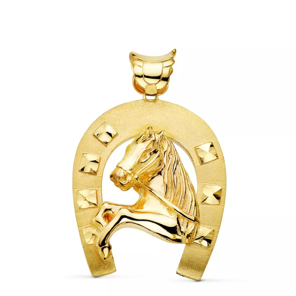 18K COLGANTE ORO AMARILLO HERRADURA CON CABALLO 48X40 MM 35