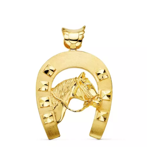 18K COLGANTE ORO AMARILLO HERRADURA CON CABALLO 48X40 MM 34