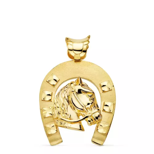 18K COLGANTE ORO AMARILLO HERRADURA CON CABALLO 44X39 MM 28