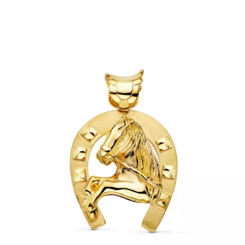 18K COLGANTE ORO AMARILLO HERRADURA CON CABALLO 40X34 MM 26