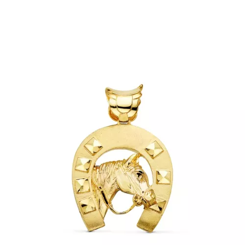 18K COLGANTE ORO AMARILLO HERRADURA CON CABALLO 36X32 MM 20