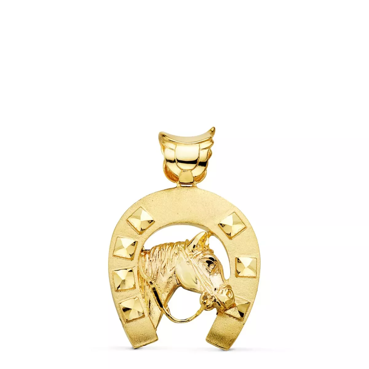 18K COLGANTE ORO AMARILLO HERRADURA CON CABALLO 36X32 MM 20